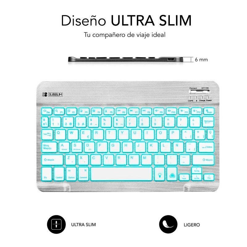 SUBBLIM Teclado Bluetooth Smart Retroiluminado para Android, Mac, OS e Windows Prateado - Item2