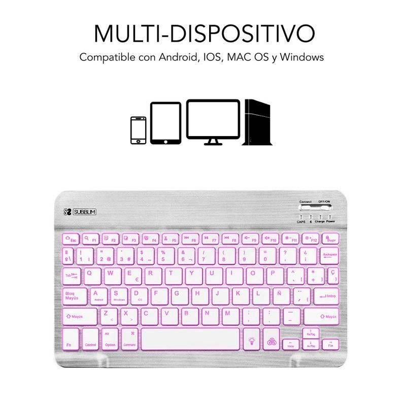 SUBBLIM Teclado Bluetooth Smart Retroiluminado para Android, Mac, OS e Windows Prateado - Item3