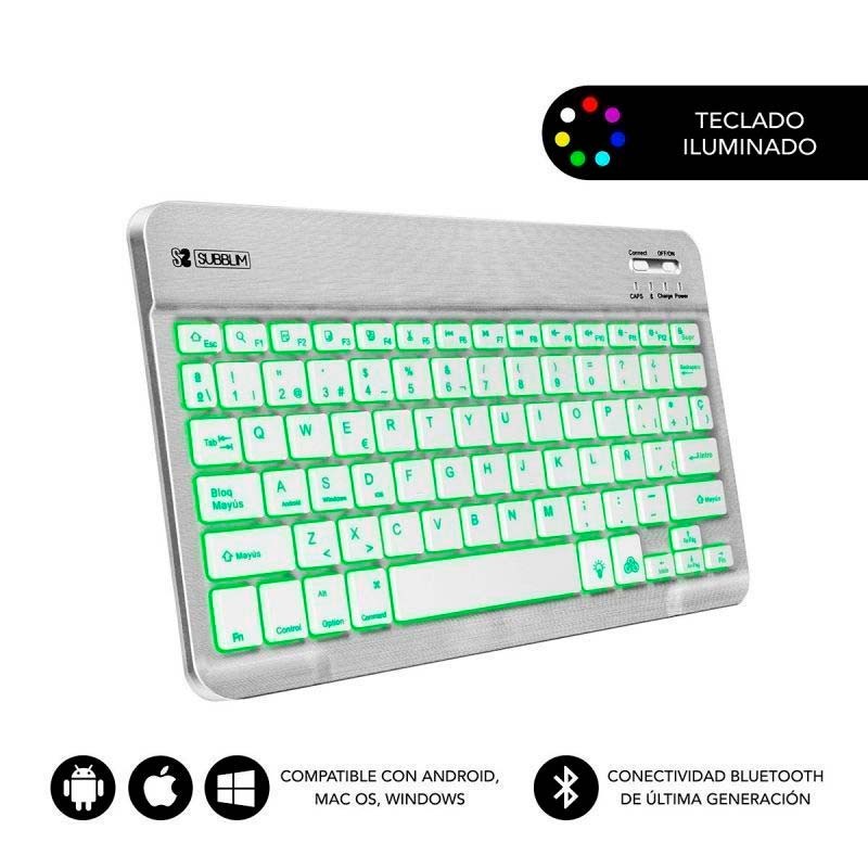 SUBBLIM Teclado Bluetooth Smart Retroiluminado para Android, Mac, OS e Windows Prateado - Item4