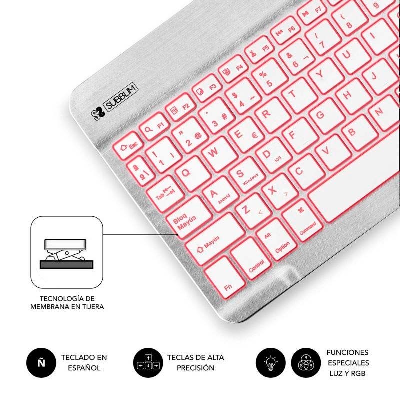 SUBBLIM Teclado Bluetooth Smart Retroiluminado para Android, Mac, OS e Windows Prateado - Item5