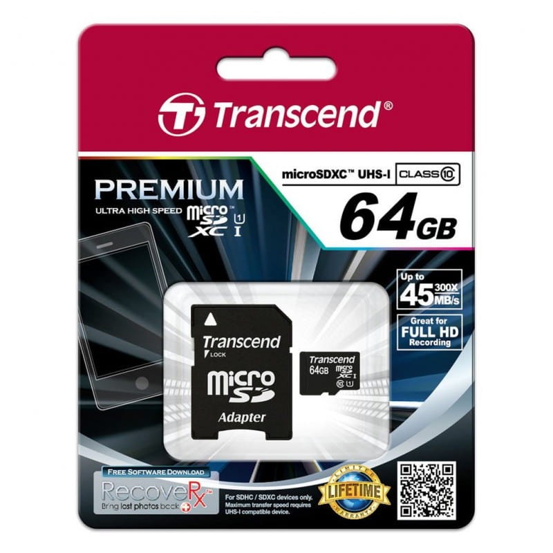 Transcend TS64GUSDU1 64 GB Clase 10 UHS-I U1 MLC NAND Negro / Rojo - Tarjeta microSD - Ítem1