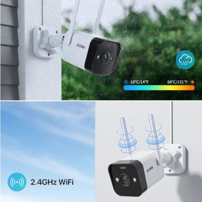 ZOSI C188 4MP 2.5K Visión nocturna a color Audio bidireccional WiFi IP66 IA Blanco - Cámara de seguridad IP - Ítem5